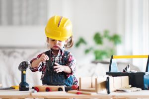 Child dressed as construction worker